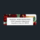 Röd och Guld Blommigt Rustic Elegant White Bröllop Returadress Etikett<br><div class="desc">Konstruktionen har vattenfärgpeony och ro blommigt inslag i röda och burgunda nyanser över eukalyptus botaniska grey. Mallen innehåller också en utskriven gräns i färgad guld överst för att skapa en elegant som läggs till. Typografin visningar en modern layout med svart text. Visa samlingslänken på den här sidan om du vill...</div>