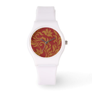 Röd och guld- blommönster armbandsur