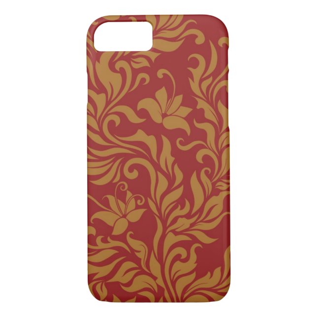Röd och guld- blommönster Case-Mate iPhone skal (Baksida)