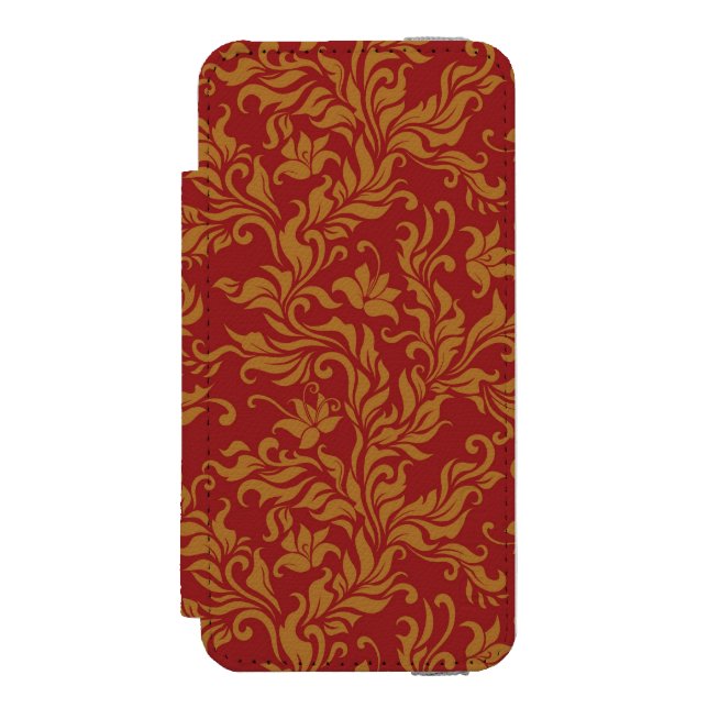 Röd och guld- blommönster incipio iPhone wallet skal (Folio Framsidan)