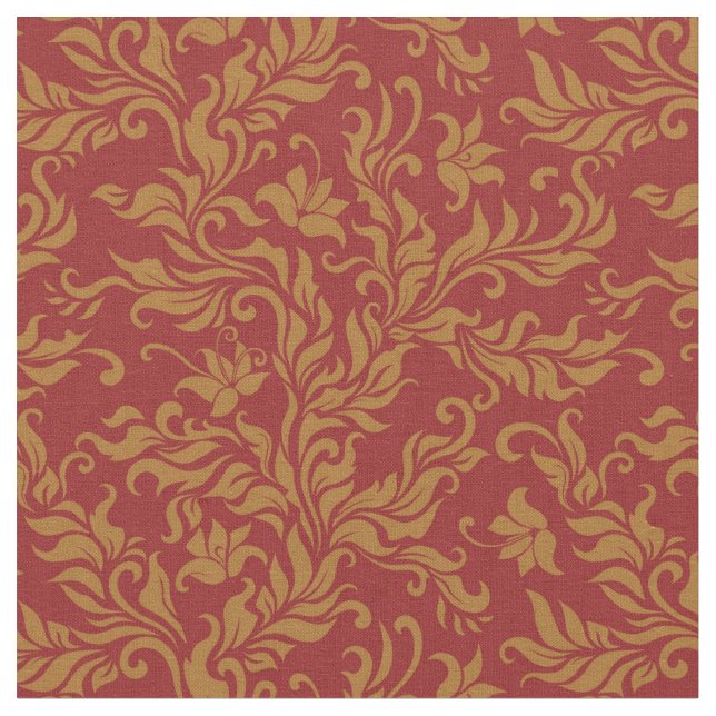 Röd och guld- blommönster tyg (Närbild)