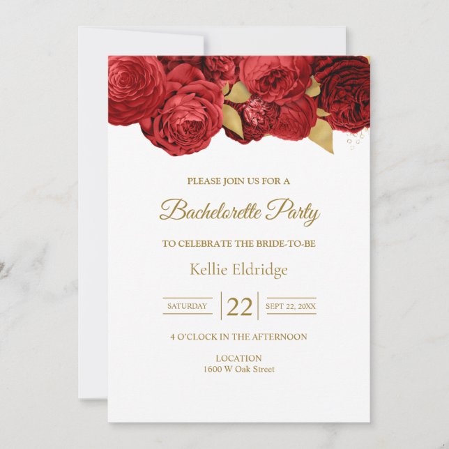 Röd och guld blomster möhippa inbjudan (Framsida)
