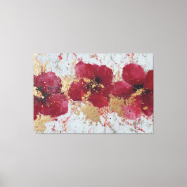 Röd och guld blomstrande abstrakt väggkonst canvastryck