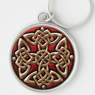Röd och guld- Celtic skyddar fnurran Keychain Rund Silverfärgad Nyckelring