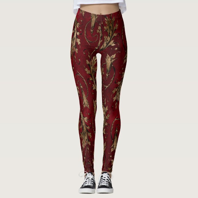 Röd- och Guld-damaskiska laggingar Leggings (Framsida)