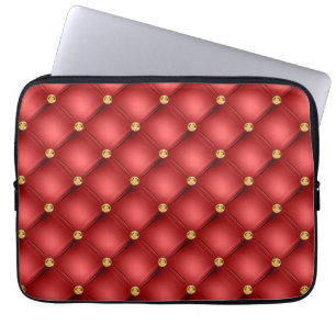 Röd och Guld Diamond Tuftad läder Struktur Luxury Laptop Fodral