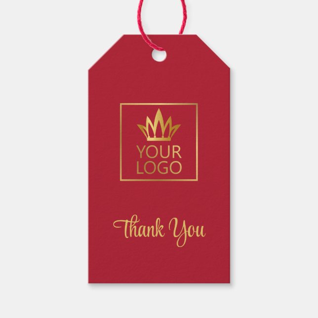 Röd och Guld Din Logotyp Tack Presentetikett (Framsidan)