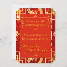 Röd och Guld Dragon Bröllop - tackkort Tack Kort