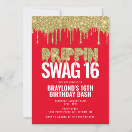 Röd och guld Drippin Swag 16 födelsedag Inbjudningar