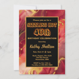 Röd och Guld Flaming Hett 40:e födelsedagen Inbjudningar