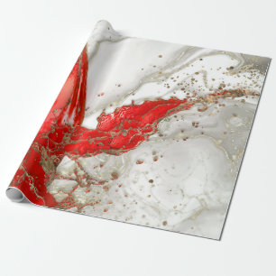 Röd och guld flytande Marble Stänk Presentpapper