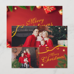 Röd och guld foto familj God jul Helg Vykort