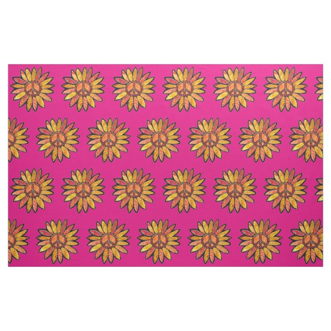 Röd och Guld Fredstecken blomma Tyg (Fat Quarter)