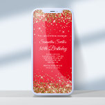 Röd och Guld Glitter 50:e födelsedagen Inbjudningar<br><div class="desc">En glamorös 50-årsinbjudan till henne om utskrift eller digital nedladdning. Faux shiny guld glitter med gnistor mot en stark färg-ljusröd bakgrund. Anpassa kalligrafin och teckensnittet stilar, färg och storlekt efter behov för att skapa ditt eget inbjudan för hennes glamorösa milstolpe firande. All sparsam och glitter inslag i denna moderna gigantiska...</div>