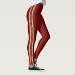 Röd och Guld Glitter Anpassningsbar Text Athletic  Leggings<br><div class="desc">Massiv maronröd personlig med en dubbla atletisk rand i guld glitter ned båda ben, med anpassningsbar i mitten som kan vara olika på båda sidor. Perfekt för att visa ditt favoritcitat, versa, inspirerande mantra, team namn eller lägga till ditt eget namn vid upprepning! Du kan ändra lagning av färg och...</div>