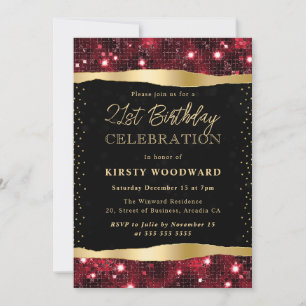 Röd och guld glitter Shimmer 21-årsdag Inbjudningar