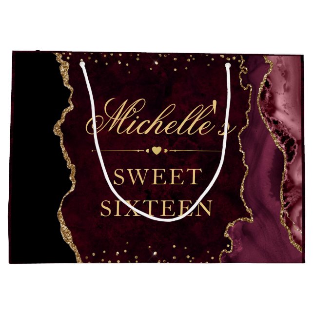 Röd och guld glittermarmor Agate Sweet 16 (Baksidan)
