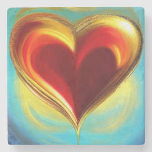 Röd och Guld Glowing Heart Marble Underlägg