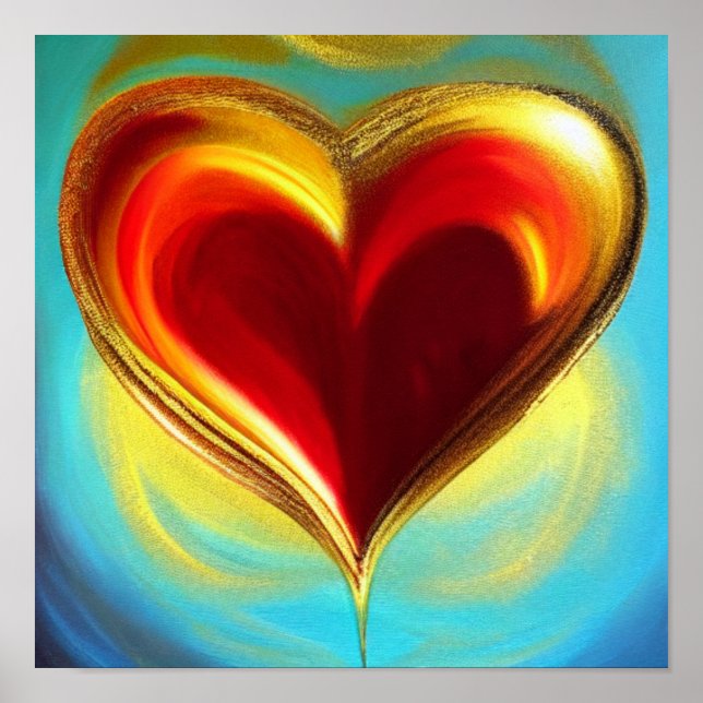 Röd och Guld Glowing Heart Poster (Framsidan)