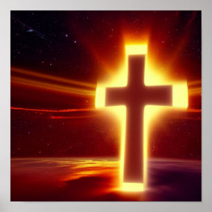 Röd och Guld Glowing Kor Spacescape Poster