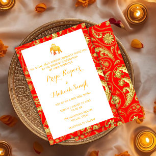 Röd och guld indisk bröllops Ganesha Elefant Inbjudningar