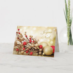 Röd och guld- jul för baublesJoyeux Noël fransk Helgkort
