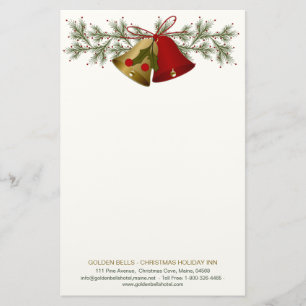 Röd- och guld-jul, klockor, holly och gräs brevpapper