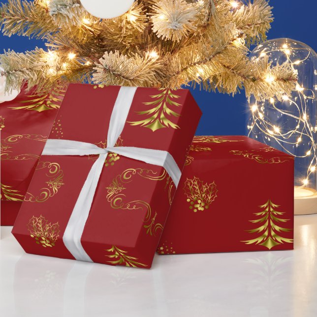 Röd och guld jul presentpapper (Helgdagar)