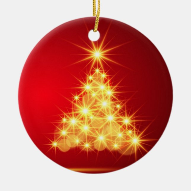 Röd och Guld Julgran Julgransprydnad Keramik (Framsidan)