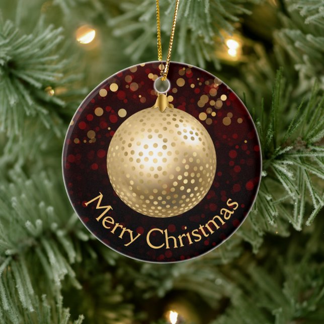 Röd och guld julgransprydnad & Bokeh Keramik (Träd)
