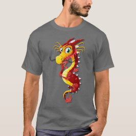 Röd och Guld kinesisk Tecknad Dragon T Shirt