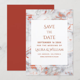 Röd och Guld marble Agate - Save the Date - Inbjudningar
