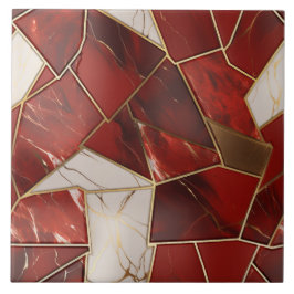 Röd och Guld Marble, Crystal Cubism Mönster Kakelplatta