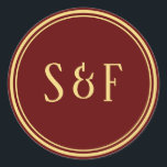 Röd och Guld monogram kuvert försegling Runt Klistermärke<br><div class="desc">Röda bröllop-kuvertsälar.</div>