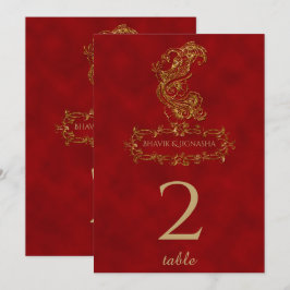 Röd och guld Påfågel Indisk Bordsskylt Nummer Inbjudningar