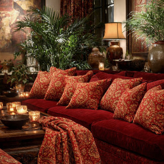 Röd och guld paisley kastfilt - Inredningsdetalj Filt