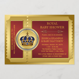 Röd och guld pojke kunglig baby shower inbjudningar