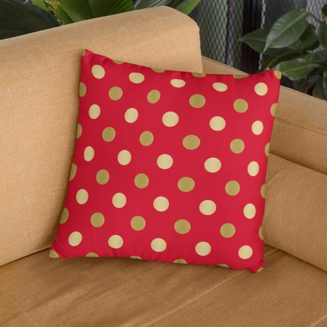 Röd och Guld Polka dots Sömlös Mönster Kudde (Skapare uppladdad)