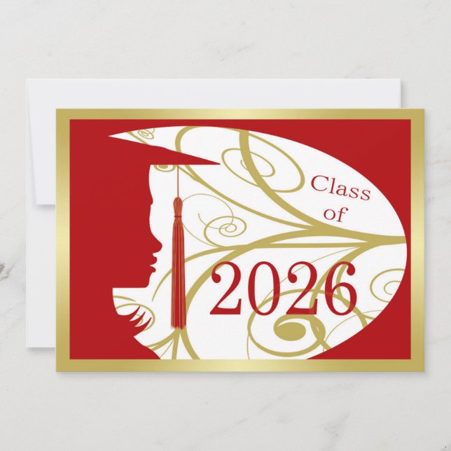 Röd och guld Siluett 2026-kort Inbjudningar (Framsida)