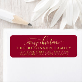 Röd och guld skrift jul returadress etikett