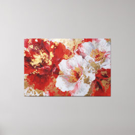 Röd och guld texturerad blomsterabstrakt väggkonst canvastryck