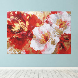 Röd och guld texturerad blomsterabstrakt väggkonst canvastryck