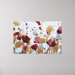 Röd och guld texturerad blomsterabstrakt väggkonst canvastryck