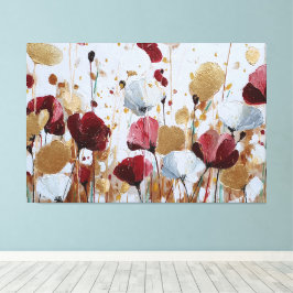 Röd och guld texturerad blomsterabstrakt väggkonst canvastryck