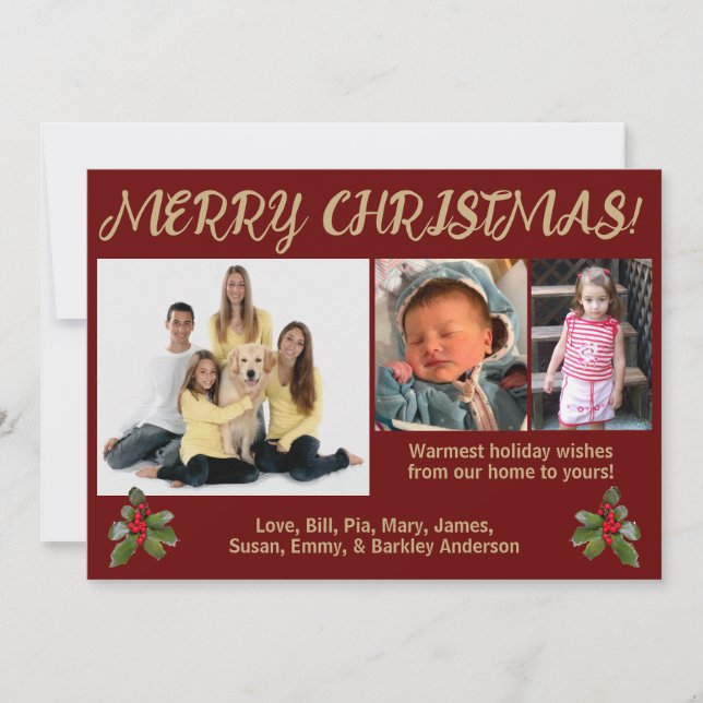 Röd och guld traditionell julkort med foto (Framsida)