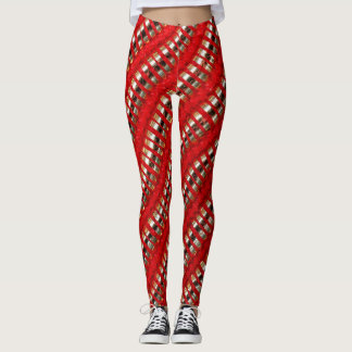 Röd och guld tunn diagonal randig tygstruktur leggings