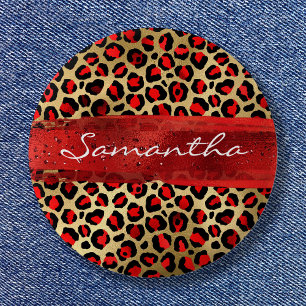Röd och guldfärgad olja Leopard Brush Stroke Knapp