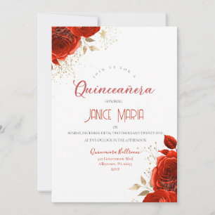 Röd och guldrösa Quinceañera-inbjudan Inbjudningar