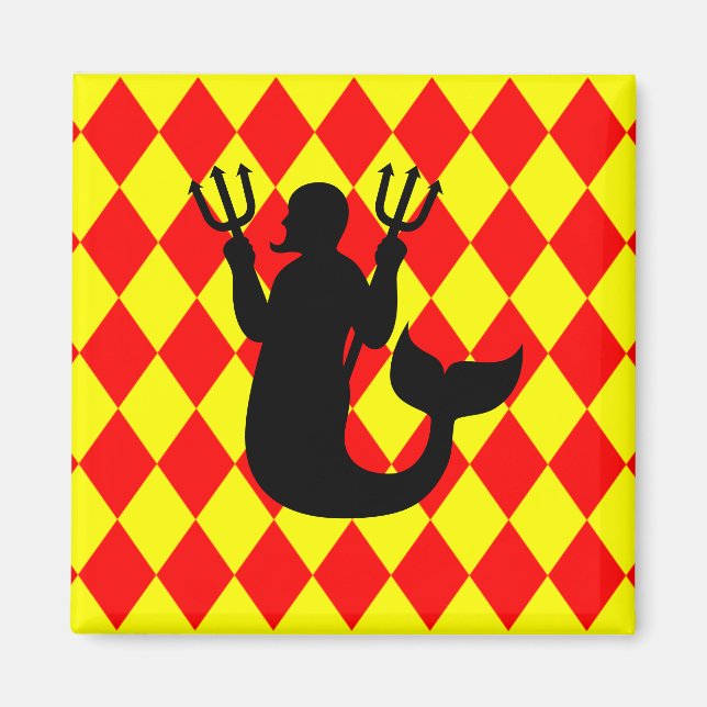 Röd och Gult Diamonds Merman Magnet (Framsidan)