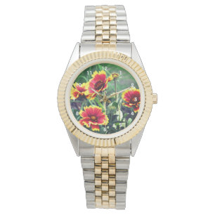 Röd och Gult Gaillardia Blanket Flower Armbandsur